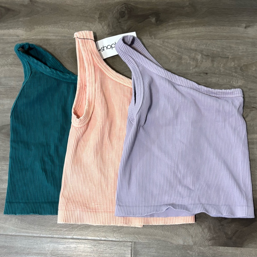 Nikibiki Ribbed Tank Top One-Size - Lavender, Peach & Teal (3-Pack)